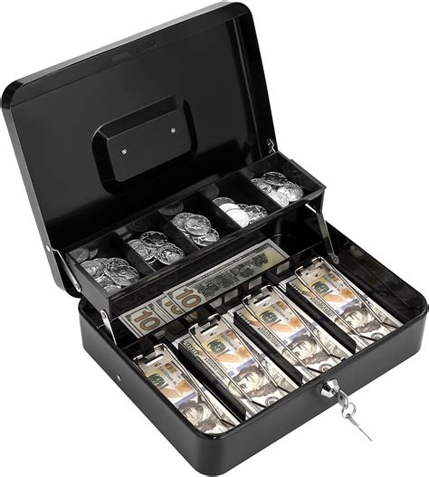 locking metal cash box with cash coin dividers|locking cash box with money holder.